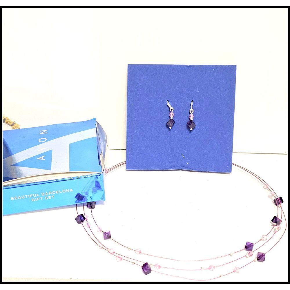 Avon Beautiful Barcelona Purple Beaded Necklace Earring Set Elegant